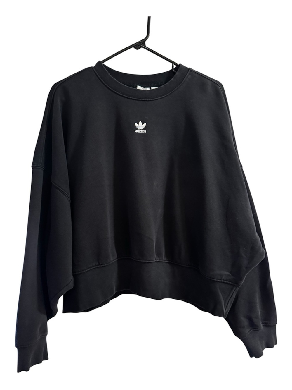 Pre-Owned adidas Black Trefoil Cropped Crewneck Sweatshirt Women’s Size M
